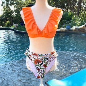 Cupshe Bikini Orange Top Multi-colored Bottom - Size M - NWT